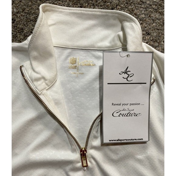 New Women's New York Jets Team Apparel Half-Zip‎ Pullover Ivory Sz L - Picture 9 of 12
